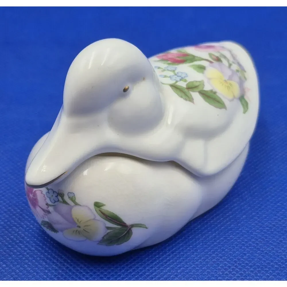 Vintage Aynsley Wild Tudor Duck Trinket Box England Fine Bone China 4.5x2.5